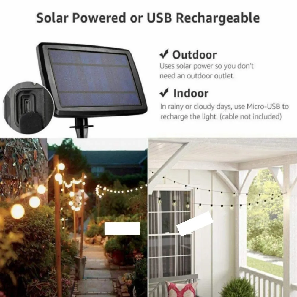 Homlly Dimmable Solar USB Dual Power Outdoor Balcony String Lights with Remote