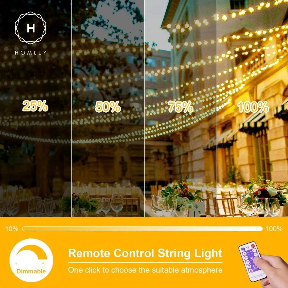 Homlly Dimmable Solar USB Dual Power Outdoor Balcony String Lights with Remote