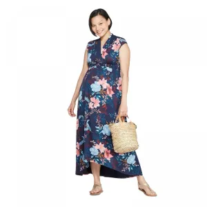 Isabel Maternity Floral Print Short Sleeve V-Neck Smocked Maxi Dress