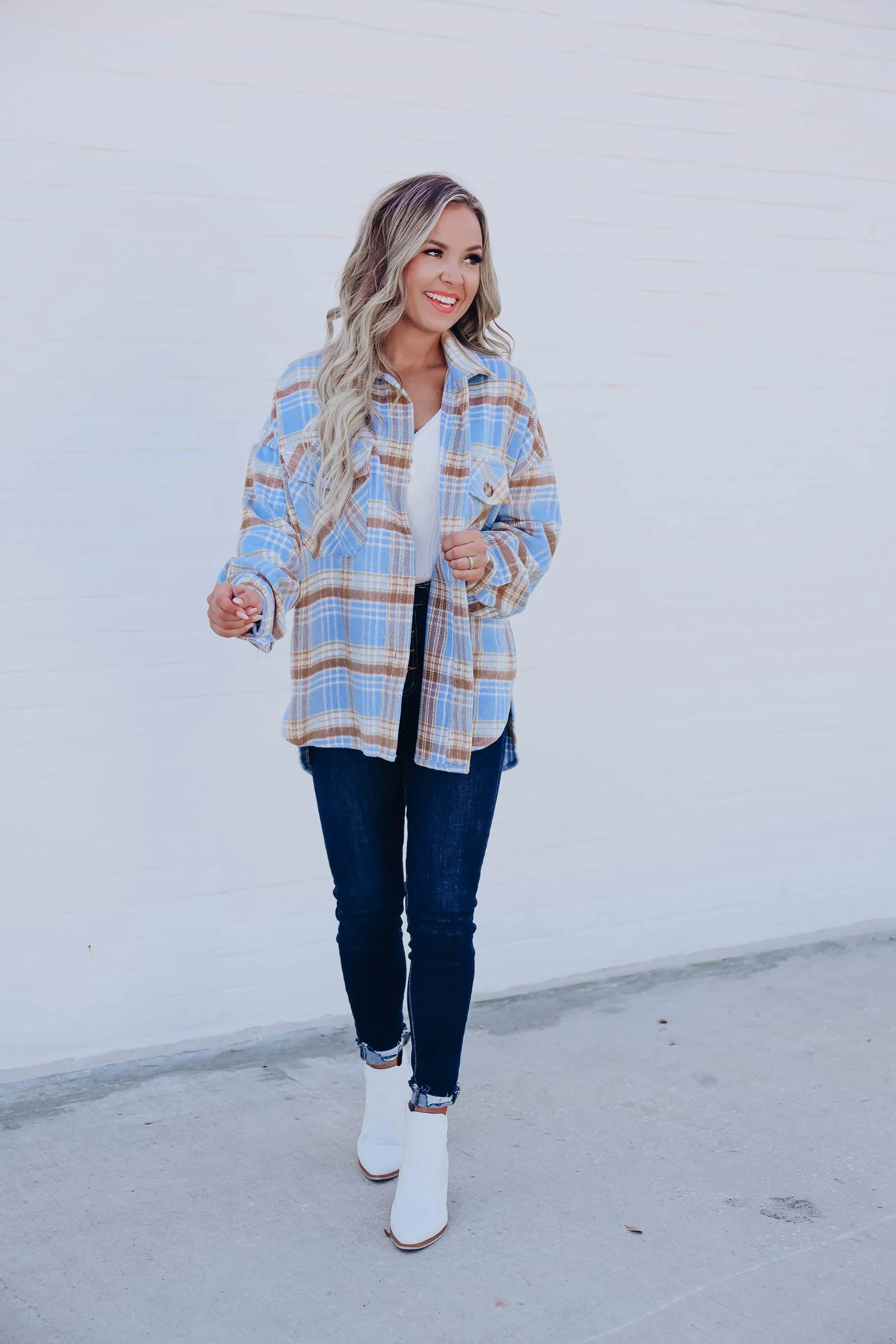 Jubilee Plaid Shacket - Blue/Taupe