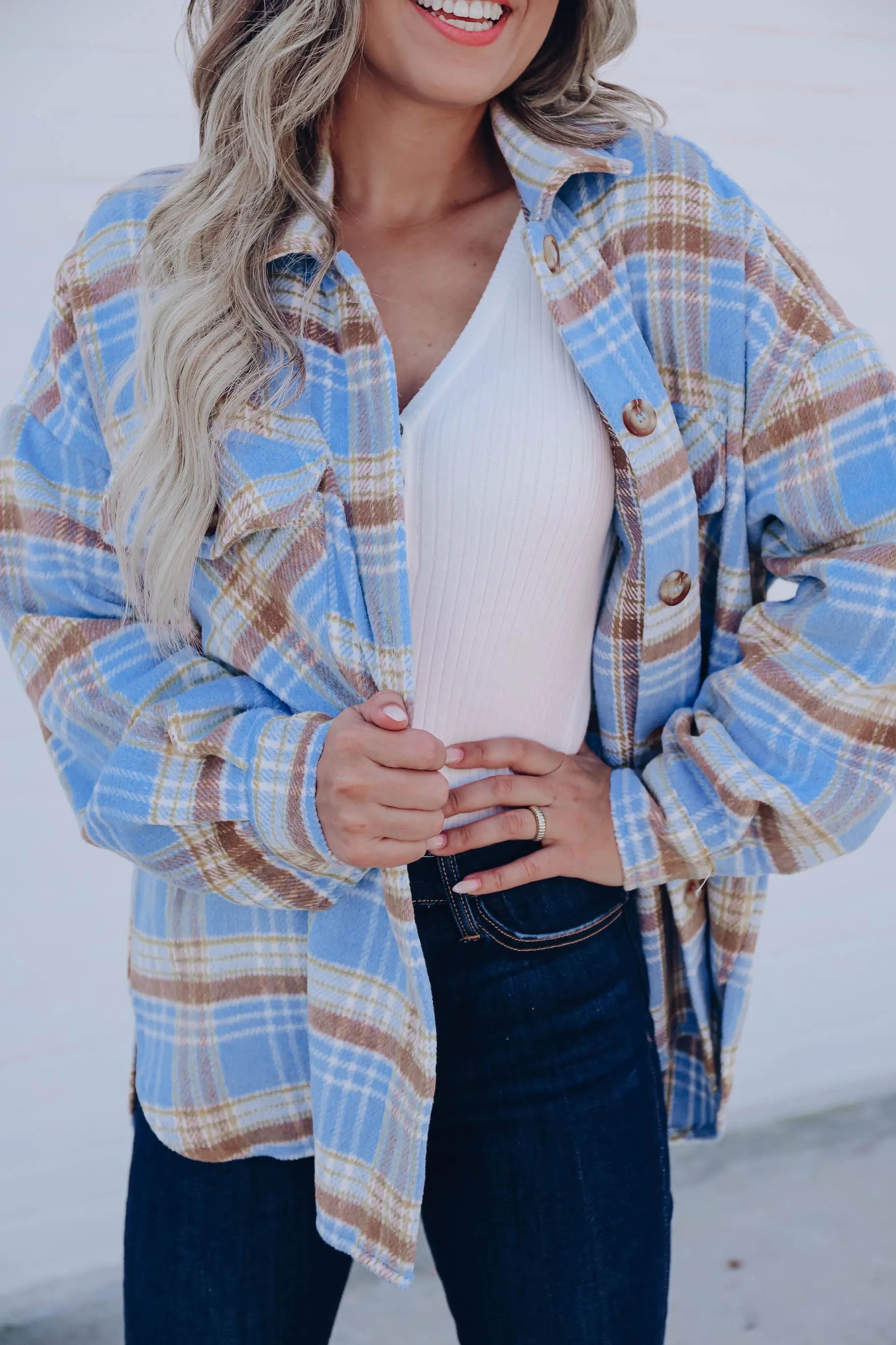 Jubilee Plaid Shacket - Blue/Taupe