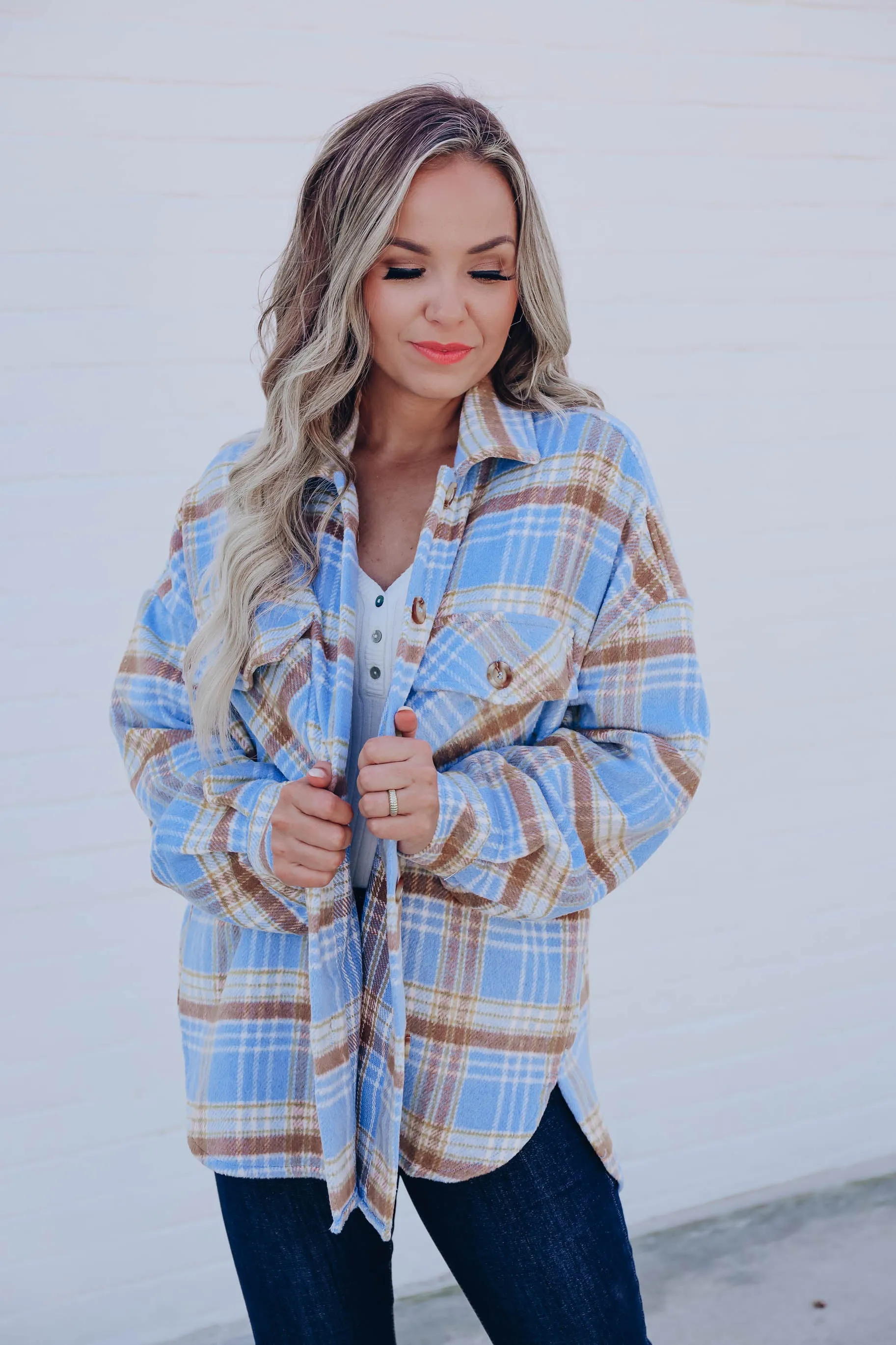 Jubilee Plaid Shacket - Blue/Taupe