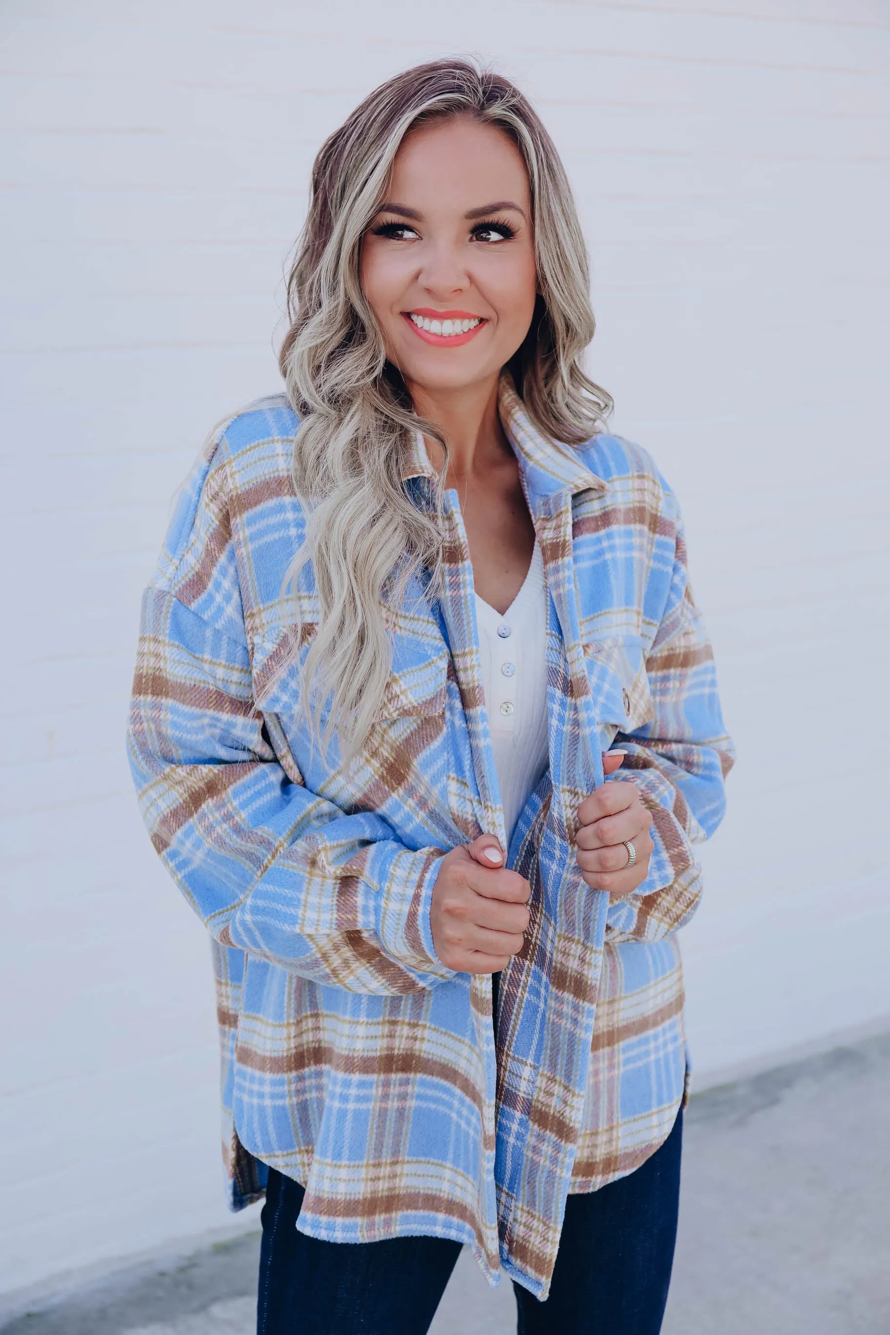 Jubilee Plaid Shacket - Blue/Taupe