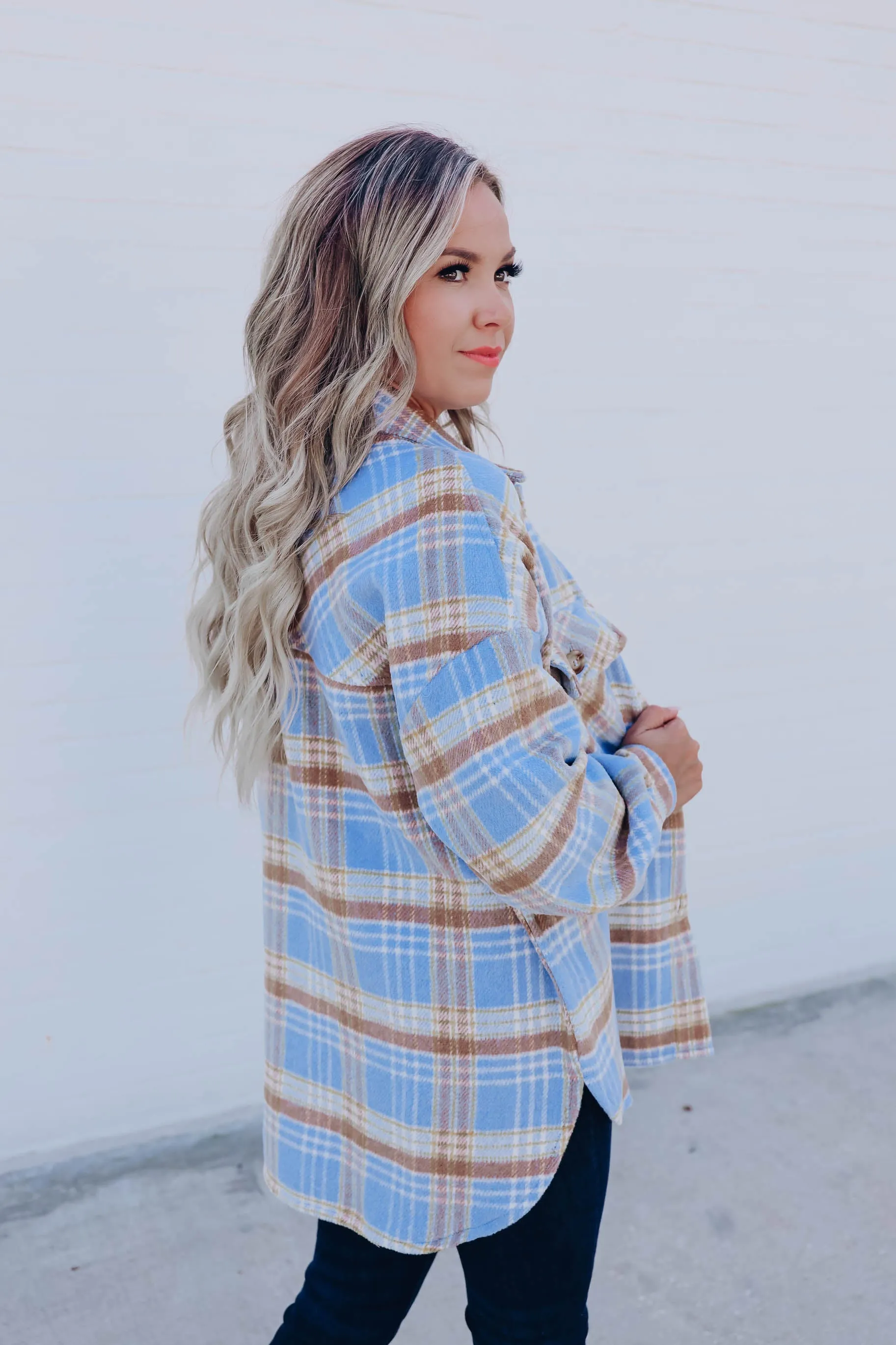 Jubilee Plaid Shacket - Blue/Taupe