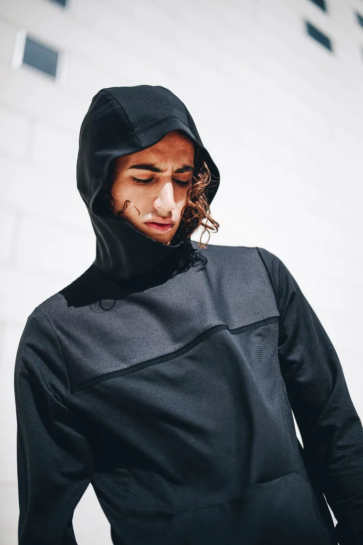 KALENJI DRY   FEEL MEN'S BREATHABLE RUNNING HOODIE - BLACK