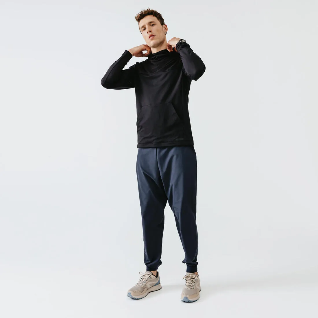 KALENJI DRY   FEEL MEN'S BREATHABLE RUNNING HOODIE - BLACK