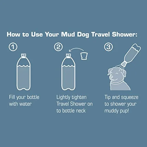 Kurgo Portable Outdoor Shower for Dogs | Dog Grooming Tool | Pet Bathing Gear | Dog Travel Accessories | Hiking, Beach, OR Camping Supplies for Pets | Works with 2 Liter Soda Bottle | Mud Dog Shower