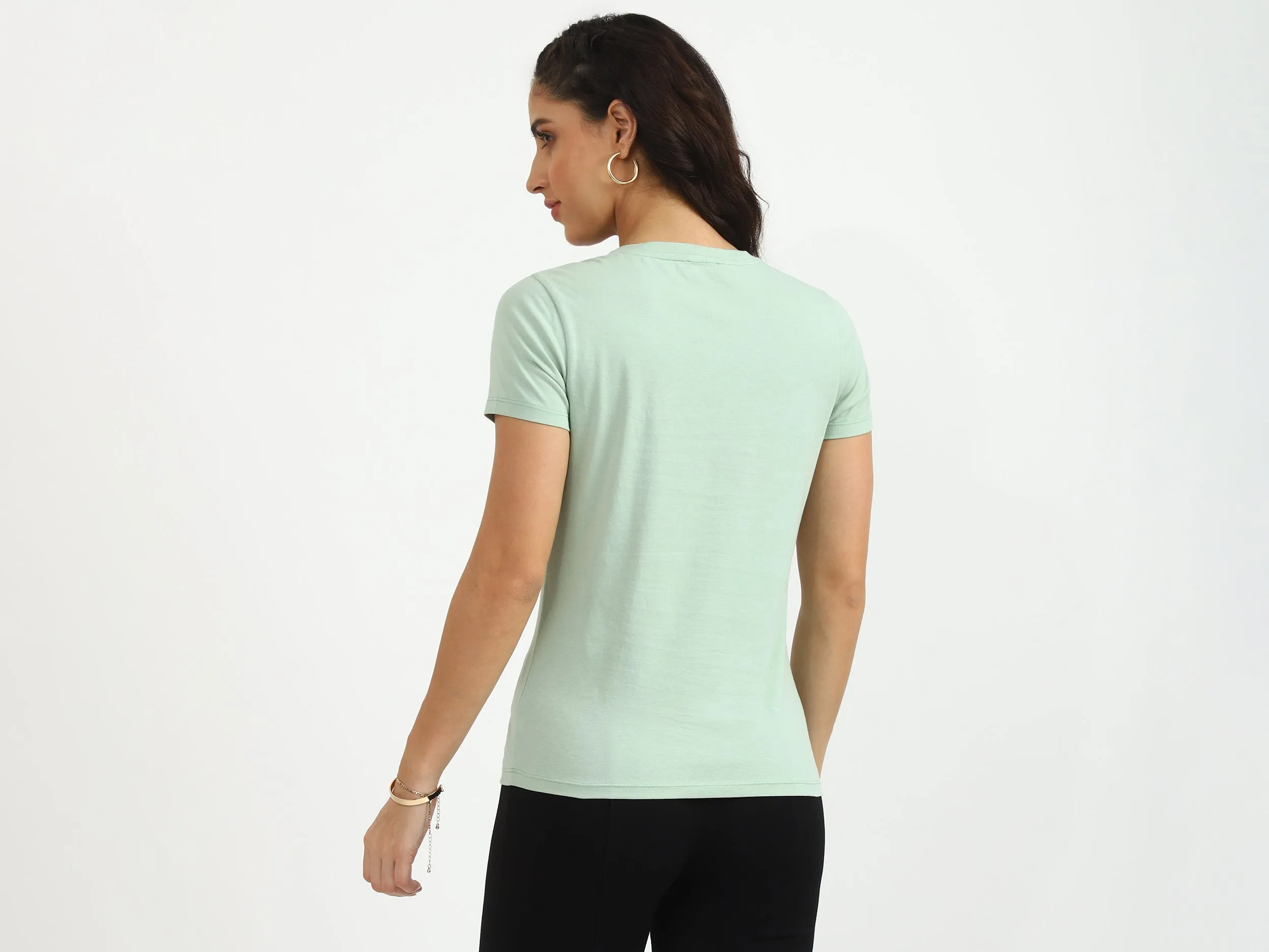 Ladies Round Neck Solid T-Shirt