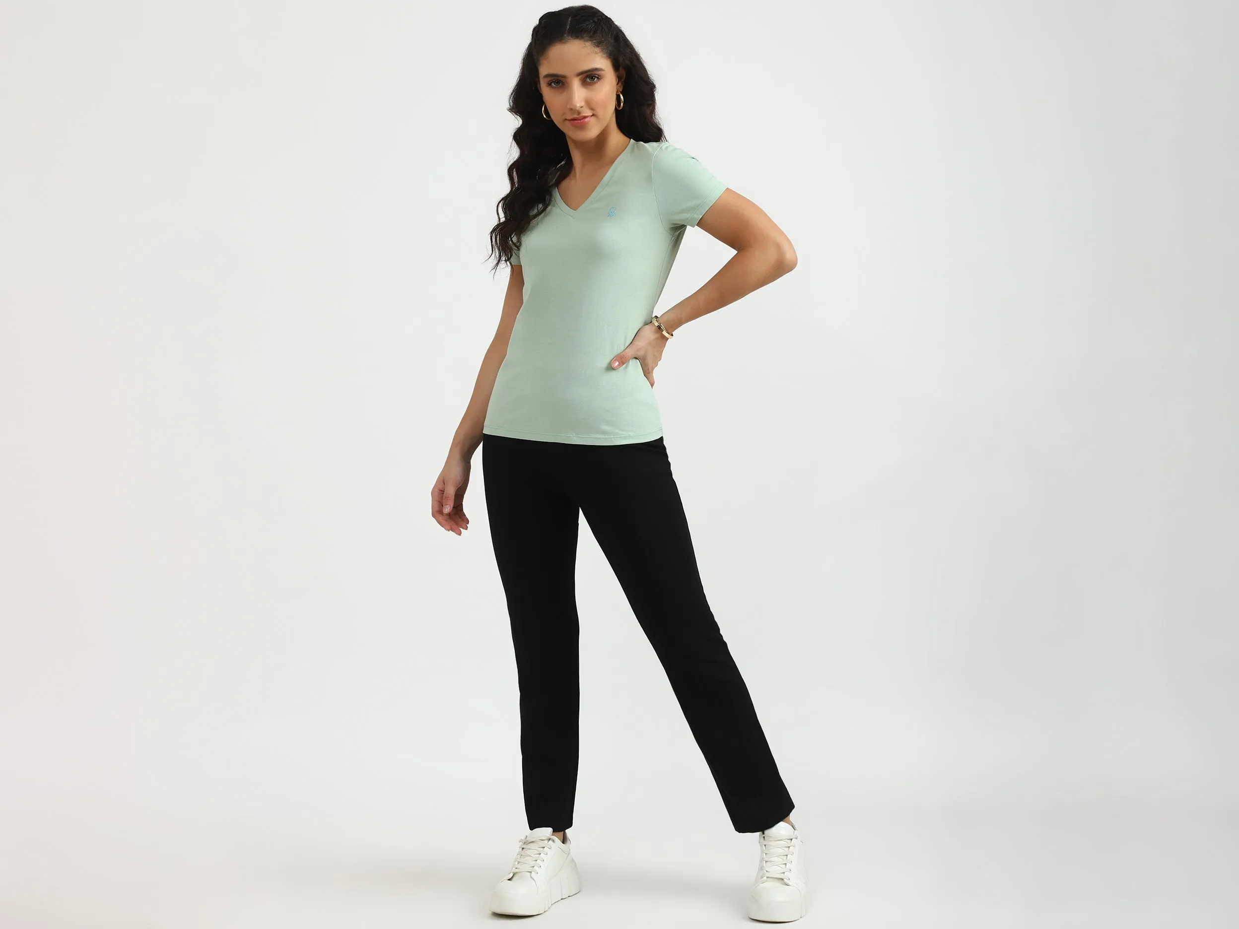 Ladies Round Neck Solid T-Shirt