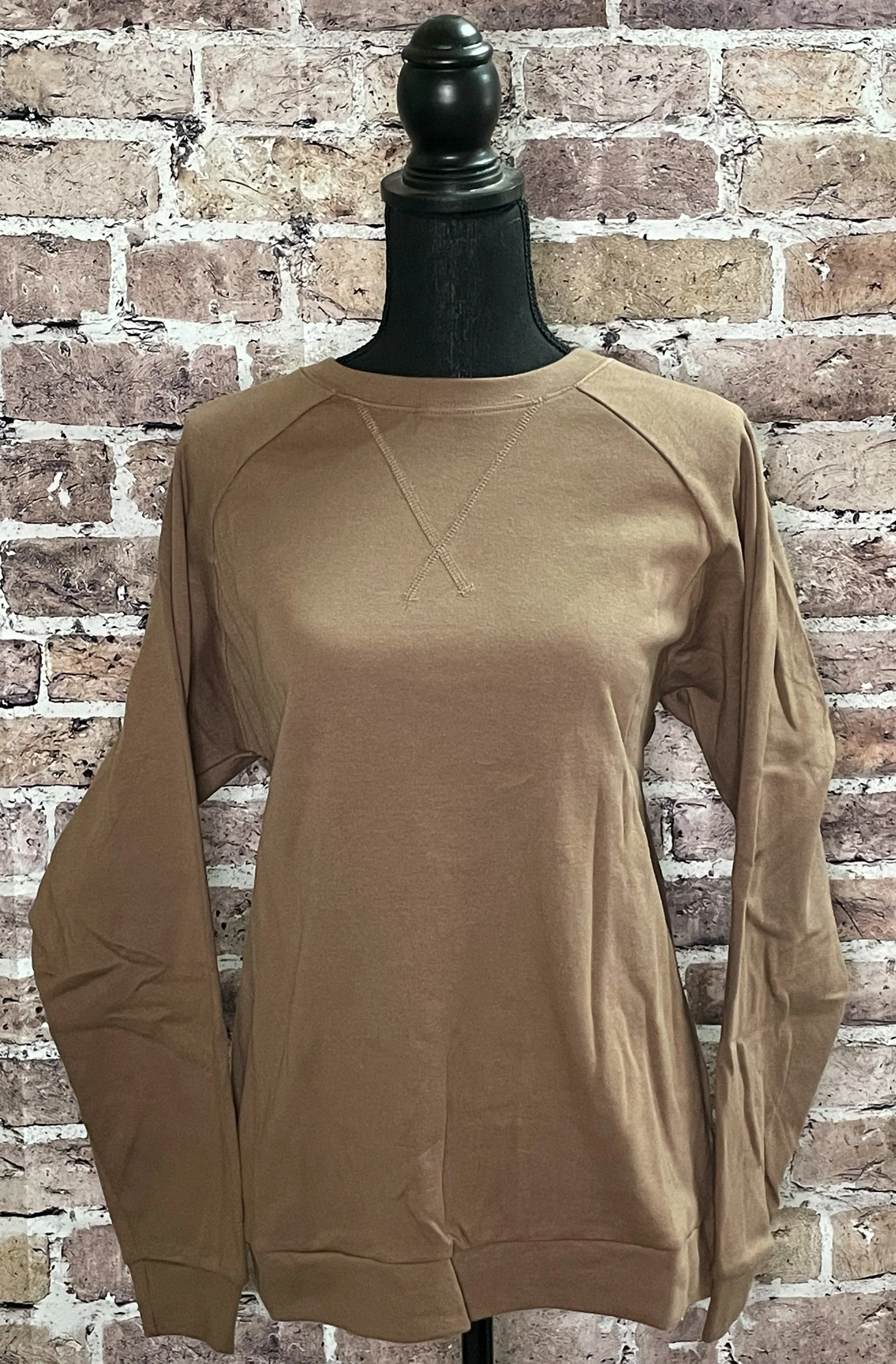 {LATTE} Mocha Brown Lightweight Long-Sleeve Pullover