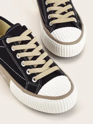 Low Top  Wide Fit  Canvas Sneakers  - Black- FD ⚡