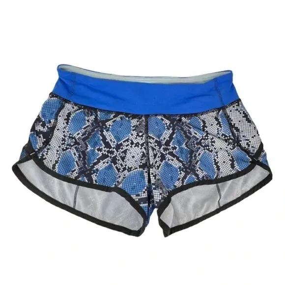 Lululemon Speed Shorts Mini Ziggy Snake Print Running Blue Black Gray Size 4 EUC