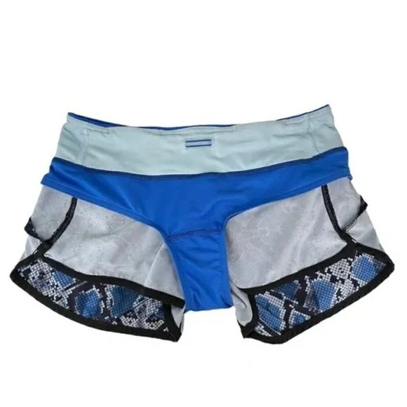 Lululemon Speed Shorts Mini Ziggy Snake Print Running Blue Black Gray Size 4 EUC