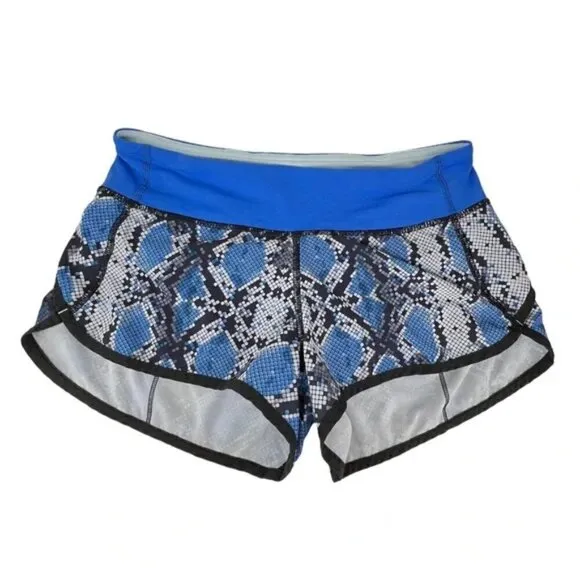 Lululemon Speed Shorts Mini Ziggy Snake Print Running Blue Black Gray Size 4 EUC