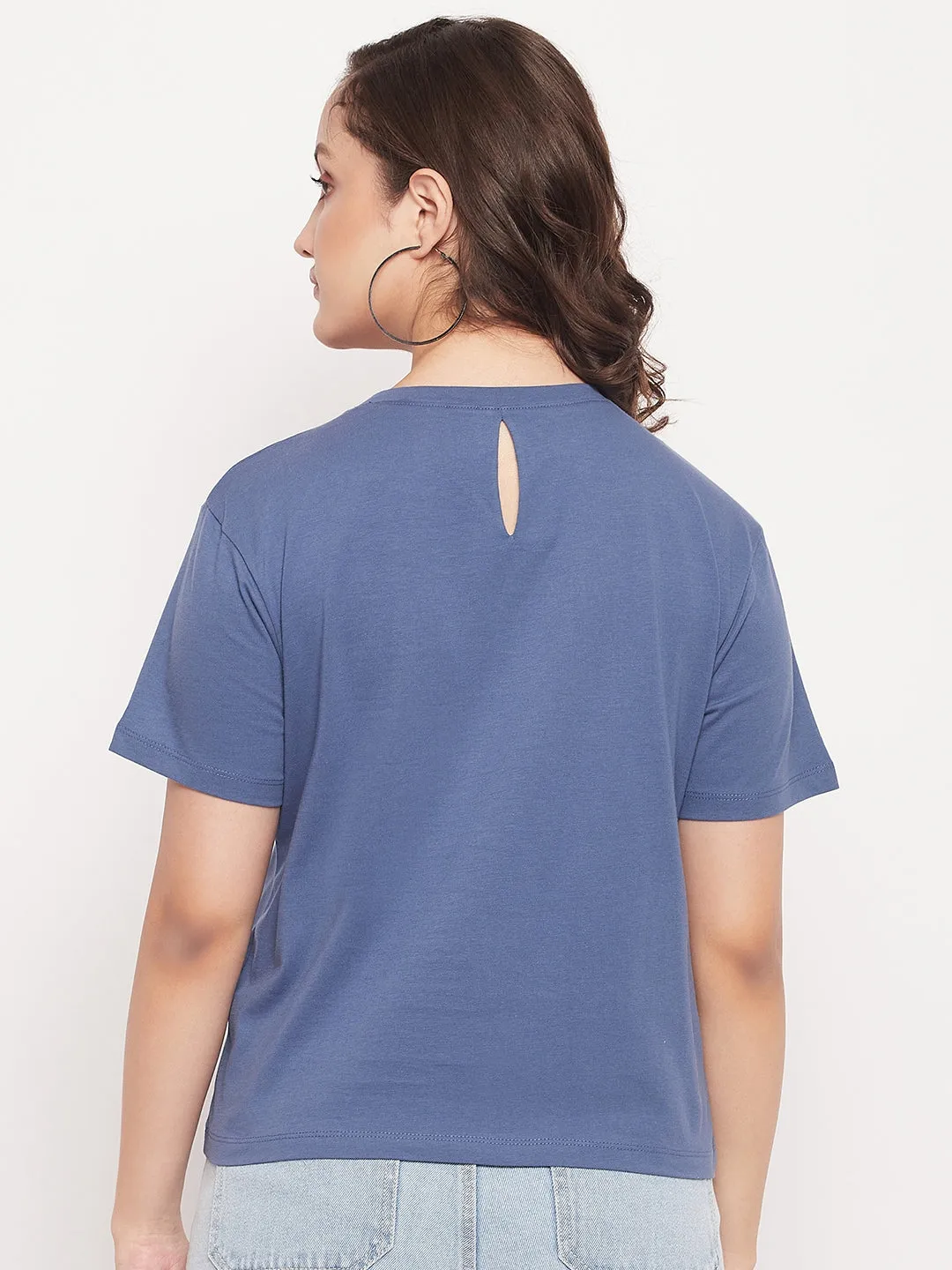 Madame Blue Round Neck  Typography Tshirt