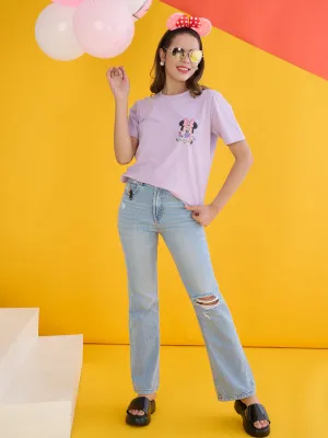 Madame Disney Mickey Mouse Printed Regular Mauve T-Shirt