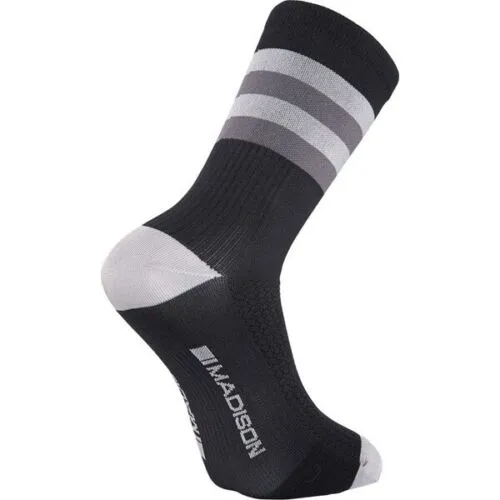 Madison RoadRace Premio Extra Long Socks- Hoops Black/Cloud Grey - Small (36-39)