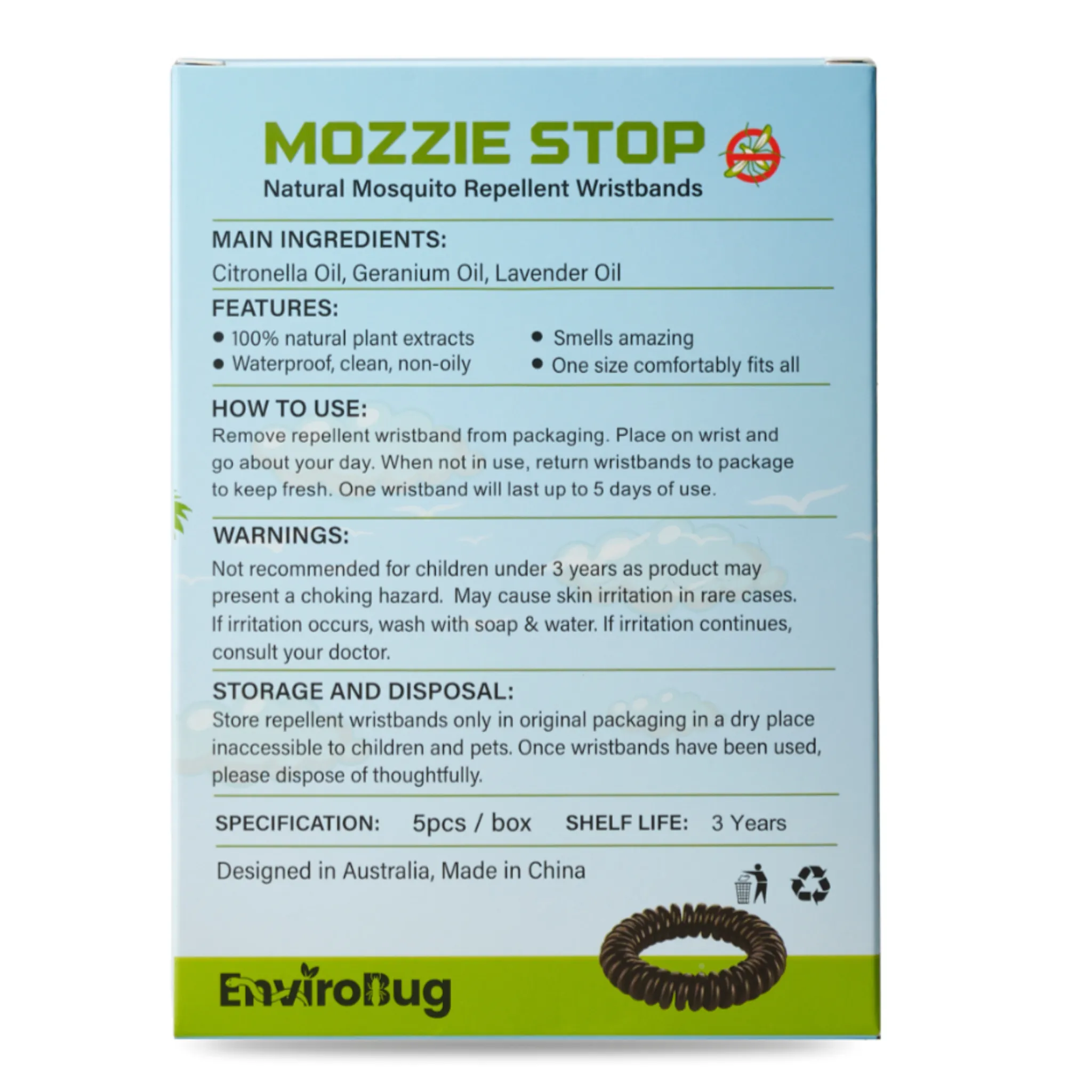 Mozzie Stop: Natural Mosquito Repellent Wristbands (5 Pcs)