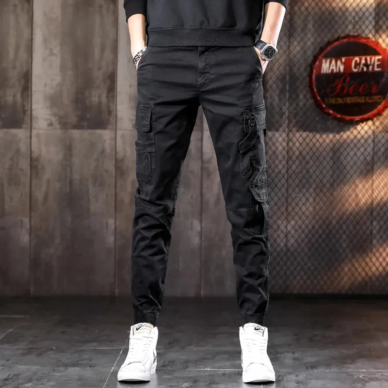 Multi-Pocket Cotton Casual Pants - Men's Hip Hop Coffee Cargo Pants