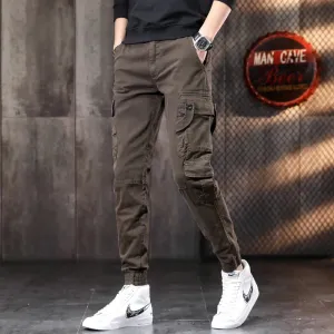 Multi-Pocket Cotton Casual Pants - Men's Hip Hop Coffee Cargo Pants