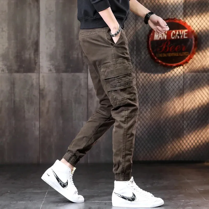 Multi-Pocket Cotton Casual Pants - Men's Hip Hop Coffee Cargo Pants