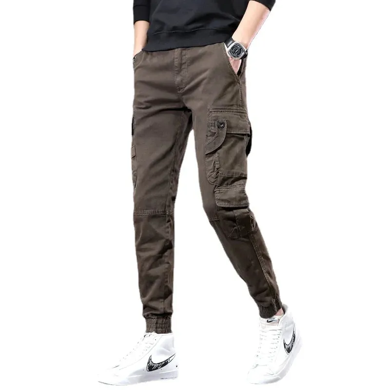 Multi-Pocket Cotton Casual Pants - Men's Hip Hop Coffee Cargo Pants