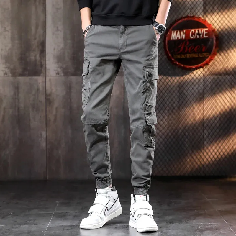 Multi-Pocket Cotton Casual Pants - Men's Hip Hop Coffee Cargo Pants