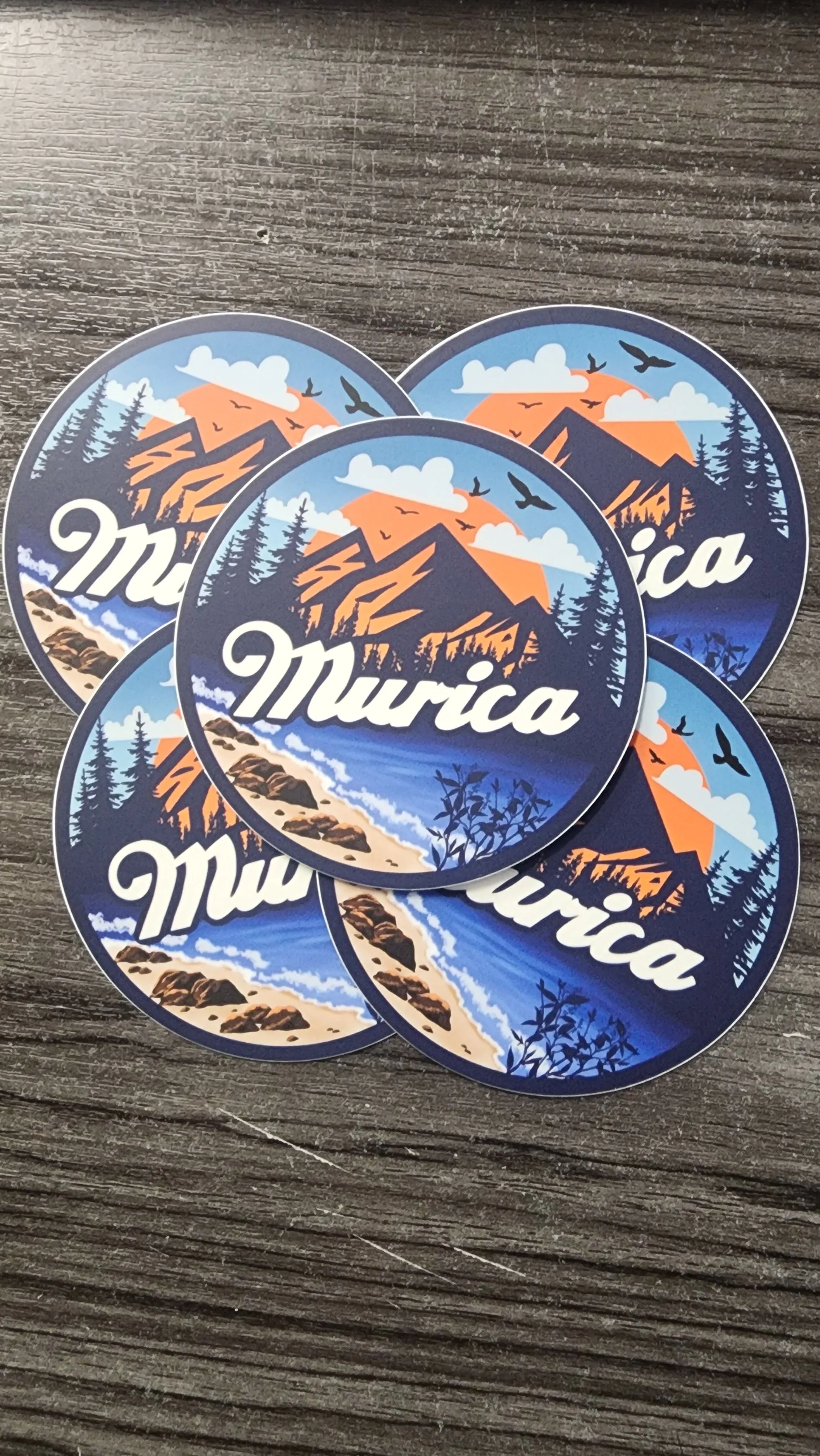 'Murica Outdoor Adventure Sticker – Mountain & Beach Landscape  Die-Cut Stickers
