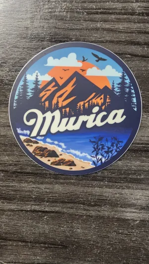 'Murica Outdoor Adventure Sticker – Mountain & Beach Landscape  Die-Cut Stickers