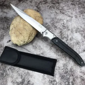 New Russian Tactical Long Folding Knife 420 Steel Blade 3 Colors Handle Au To Hunting Knives Outdoor Survival Camping Self-defense Tool, Black handle