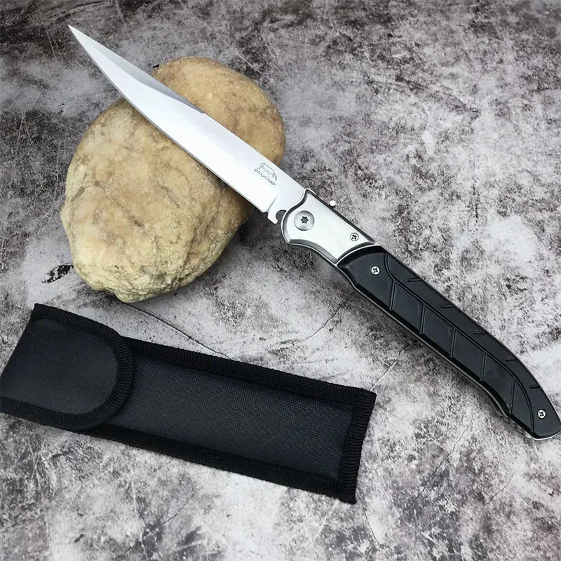 New Russian Tactical Long Folding Knife 420 Steel Blade 3 Colors Handle Au To Hunting Knives Outdoor Survival Camping Self-defense Tool, Black handle
