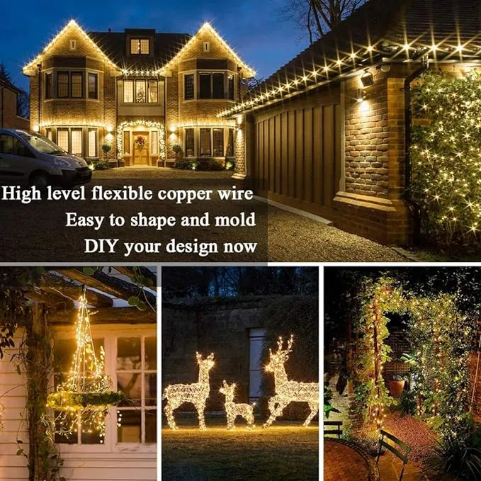 New Solar String Lights, 4 Pack 55Ft 150 LED Solar Fairy Lights, 8 Modes Waterproof Outdoor Christmas Lights, Copper Wire Solar Powered Patio Lights for Garden, Tree, Home, Trees Decor (Warm White)