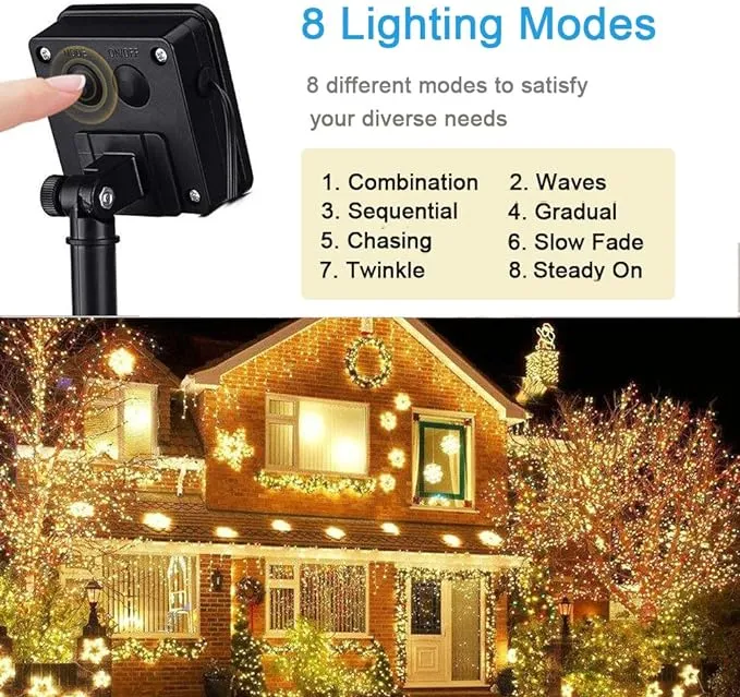 New Solar String Lights, 4 Pack 55Ft 150 LED Solar Fairy Lights, 8 Modes Waterproof Outdoor Christmas Lights, Copper Wire Solar Powered Patio Lights for Garden, Tree, Home, Trees Decor (Warm White)