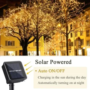 New Solar String Lights, 4 Pack 55Ft 150 LED Solar Fairy Lights, 8 Modes Waterproof Outdoor Christmas Lights, Copper Wire Solar Powered Patio Lights for Garden, Tree, Home, Trees Decor (Warm White)