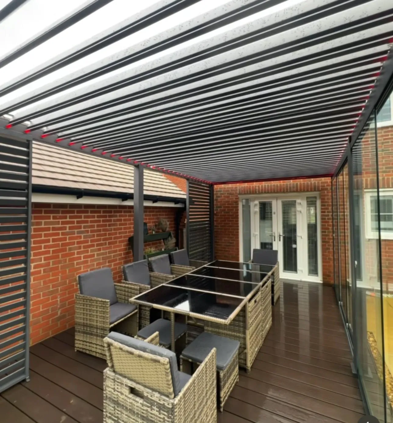 Nova Titan Aluminium Wall Mounted Pergola  6m x 3m New Model Rectangular - Grey