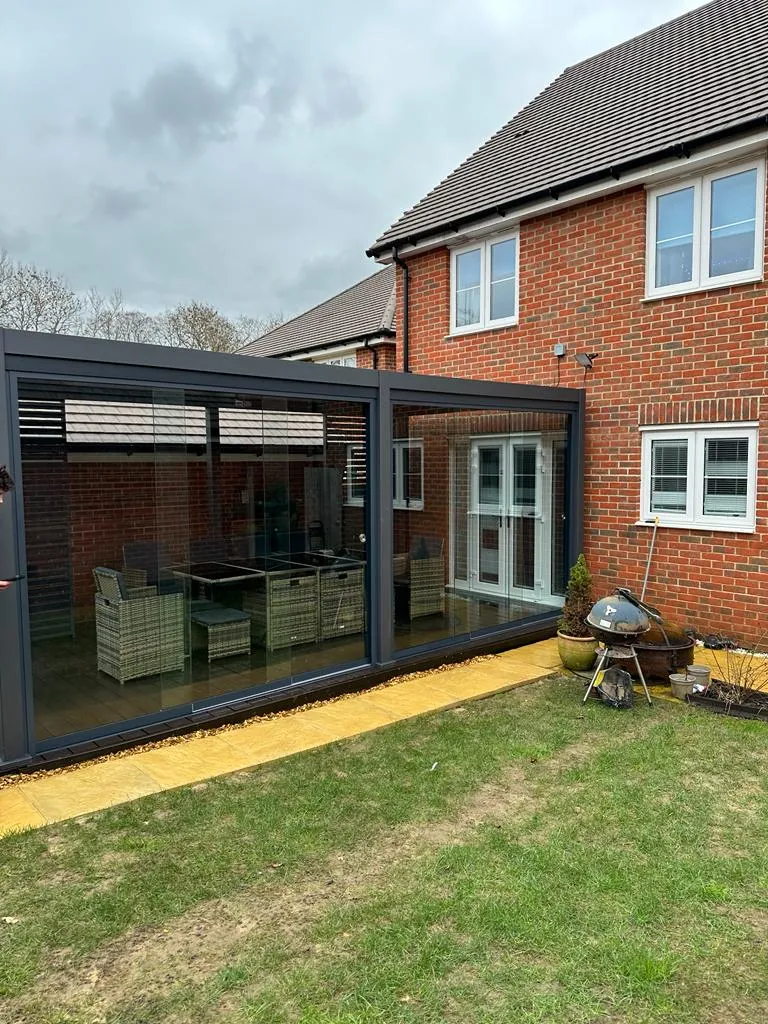 Nova Titan Aluminium Wall Mounted Pergola  6m x 3m New Model Rectangular - Grey