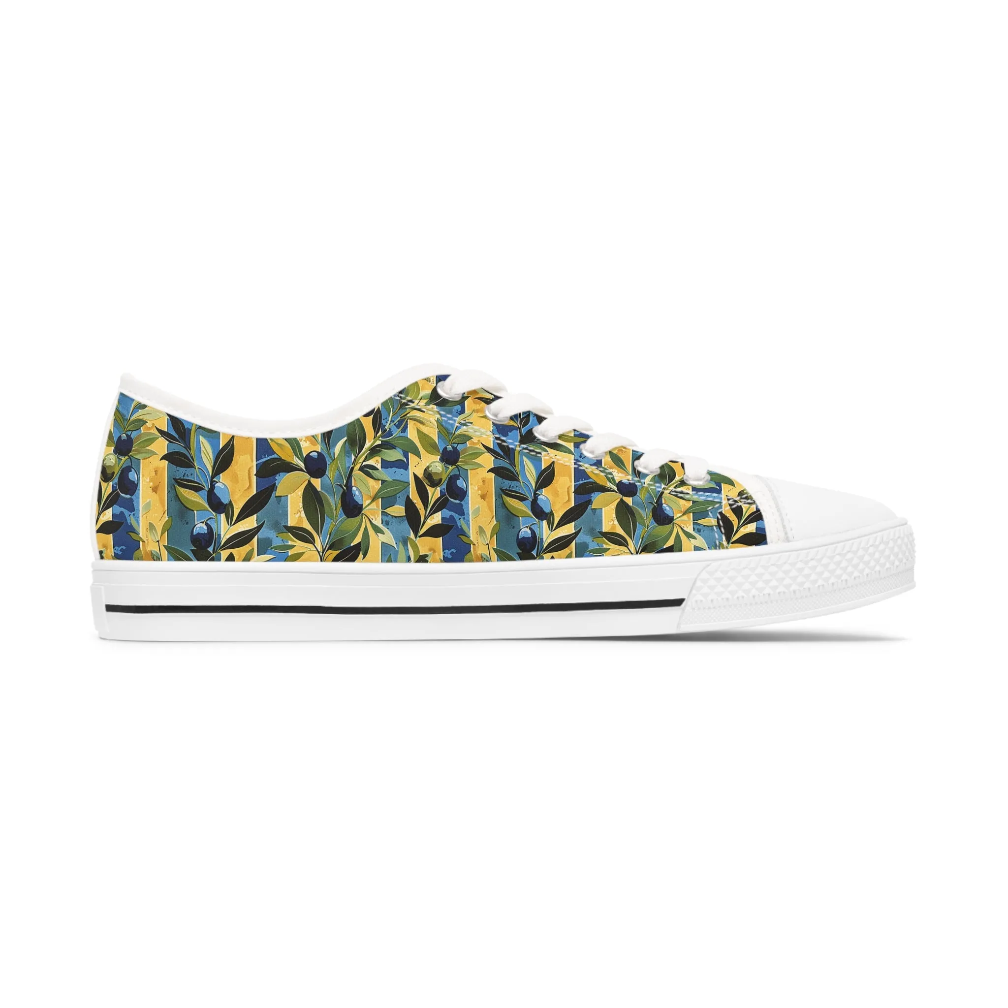 Olive Orchard Stripes Ladies' Low Top Sneakers - Step Into Rustic Elegance – Where Classic Stripes Meet Orchard Beauty!