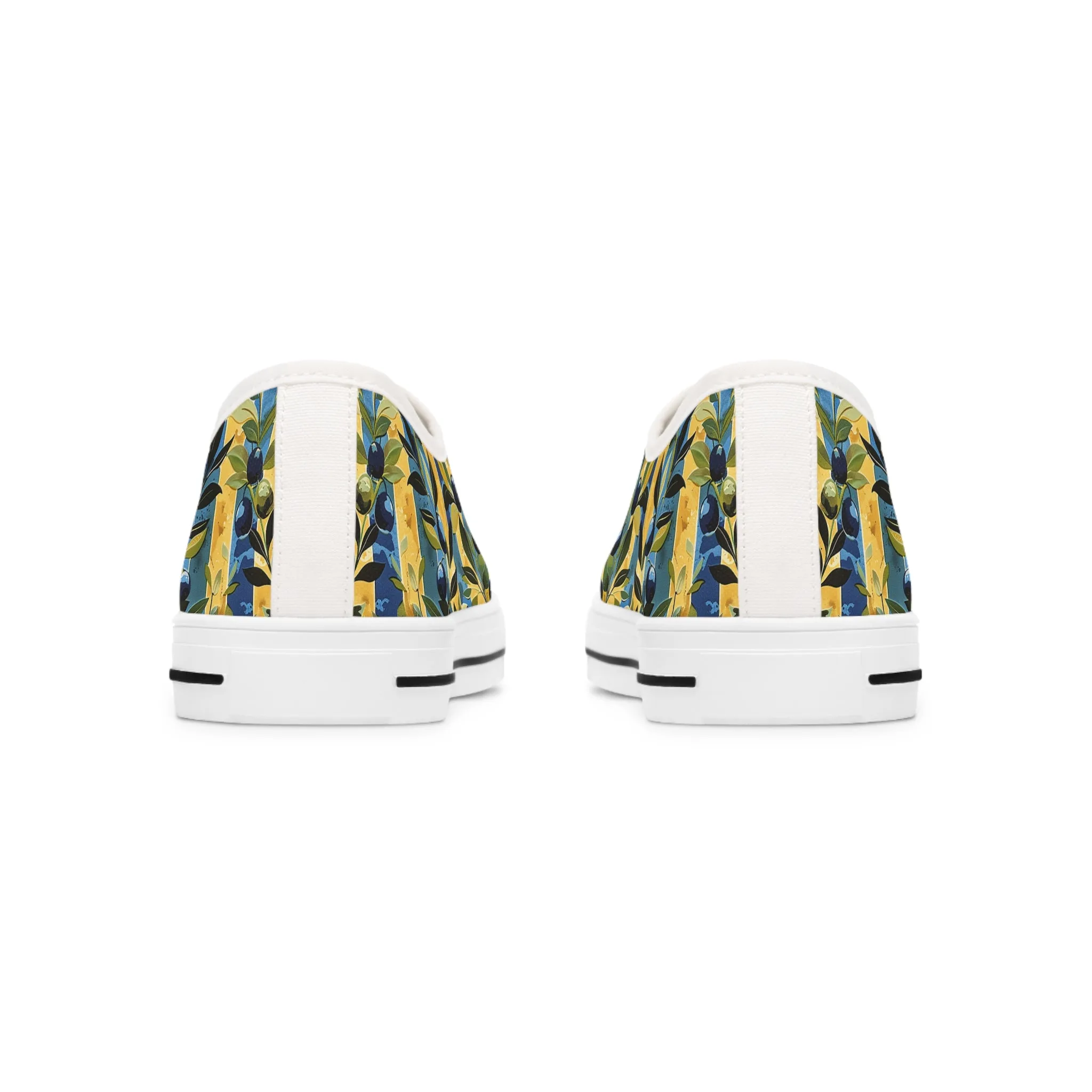 Olive Orchard Stripes Ladies' Low Top Sneakers - Step Into Rustic Elegance – Where Classic Stripes Meet Orchard Beauty!