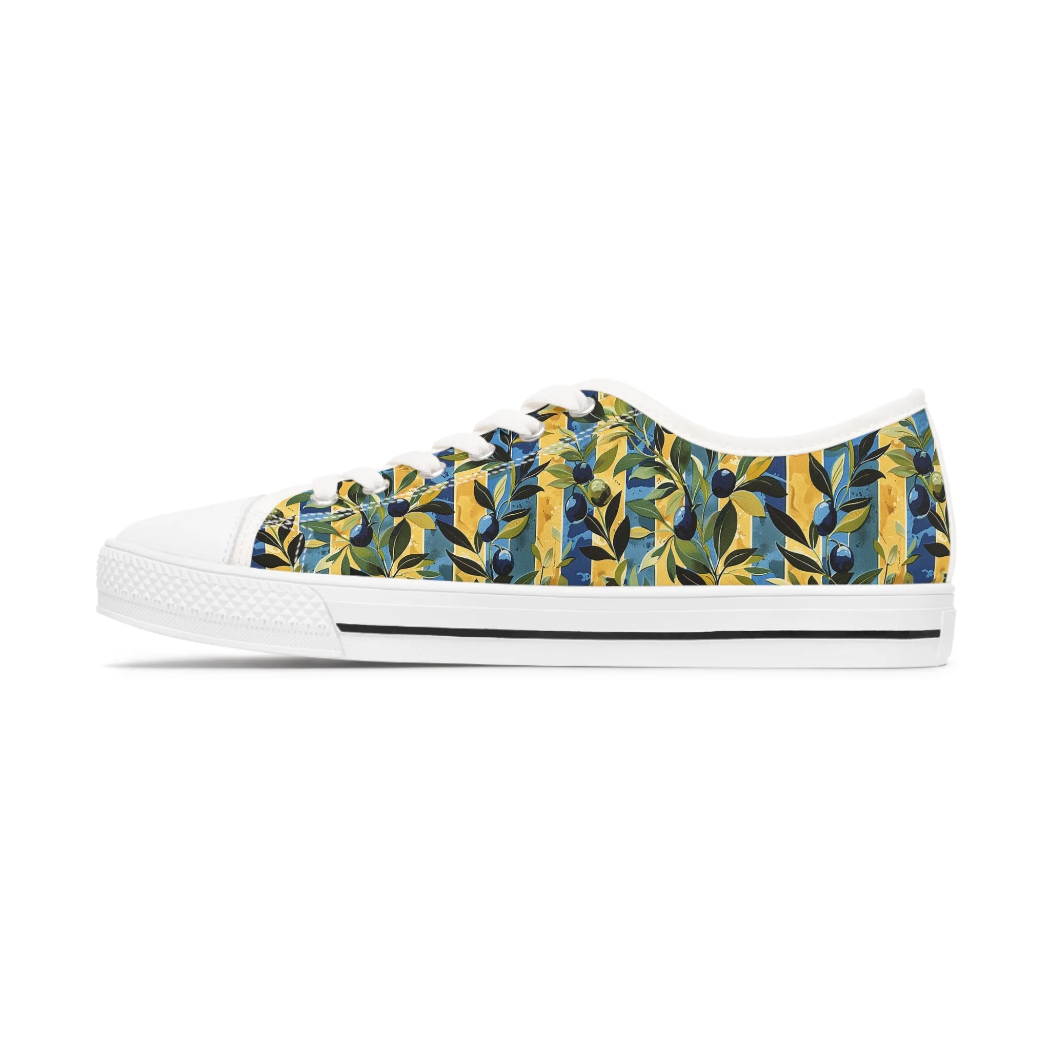 Olive Orchard Stripes Ladies' Low Top Sneakers - Step Into Rustic Elegance – Where Classic Stripes Meet Orchard Beauty!
