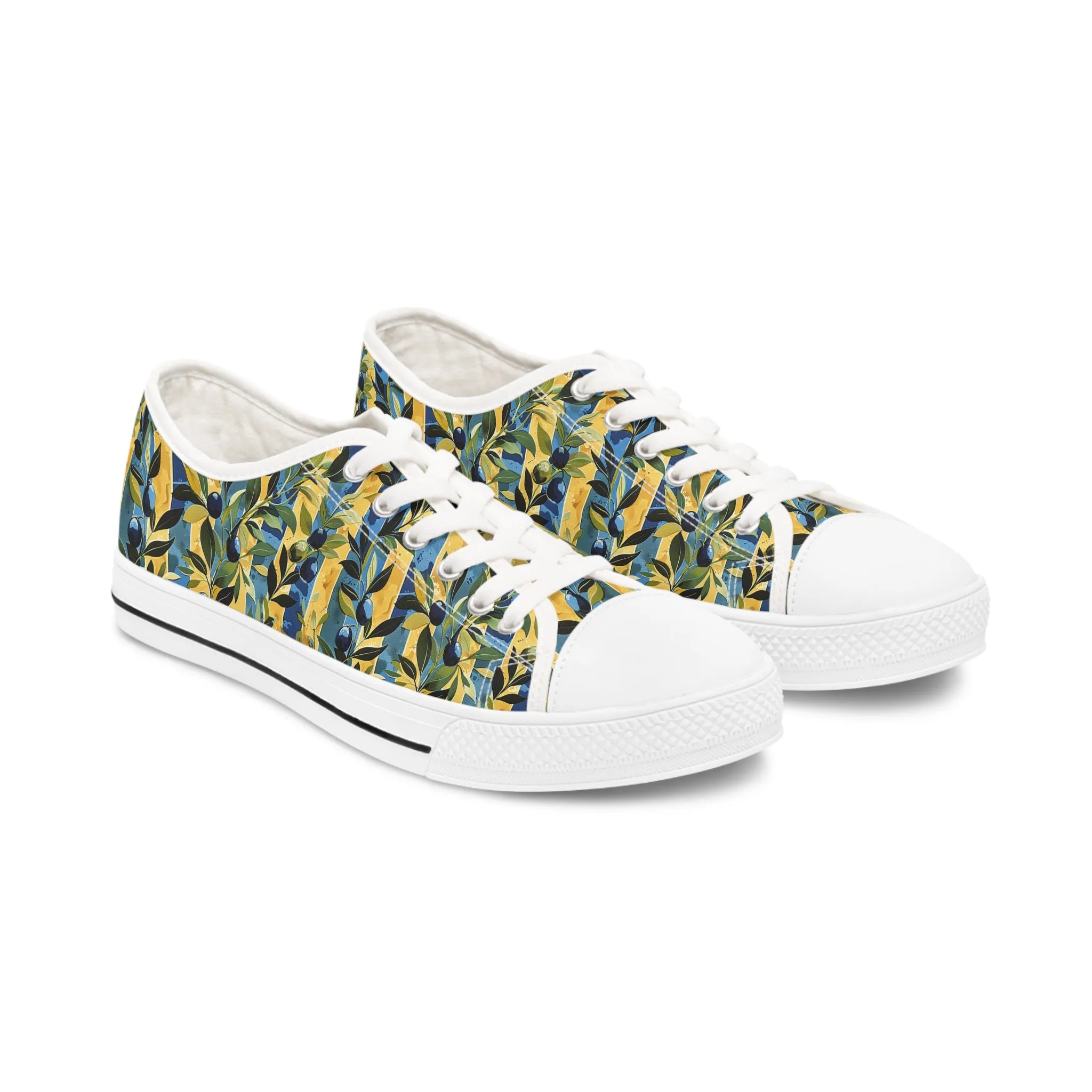 Olive Orchard Stripes Ladies' Low Top Sneakers - Step Into Rustic Elegance – Where Classic Stripes Meet Orchard Beauty!