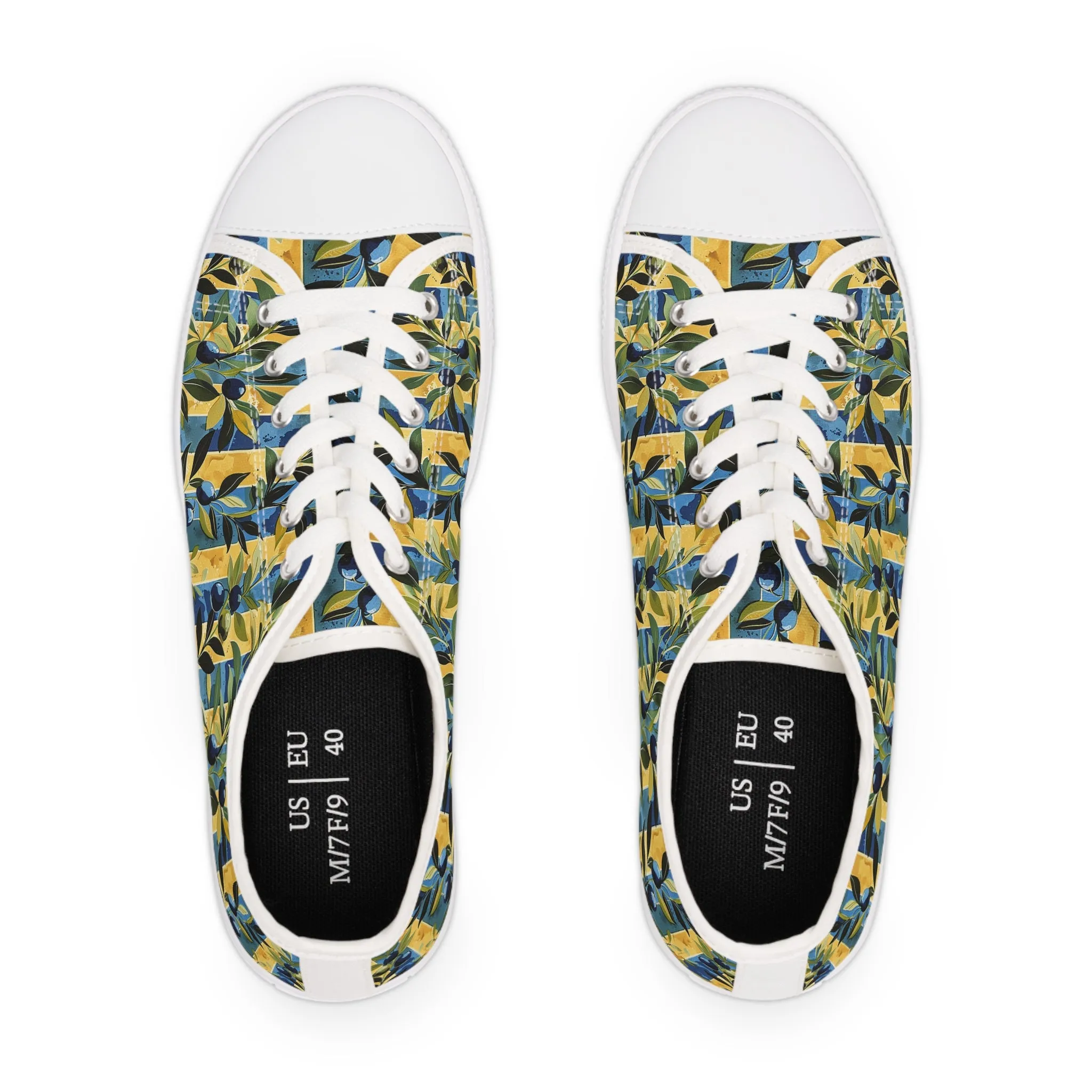 Olive Orchard Stripes Ladies' Low Top Sneakers - Step Into Rustic Elegance – Where Classic Stripes Meet Orchard Beauty!