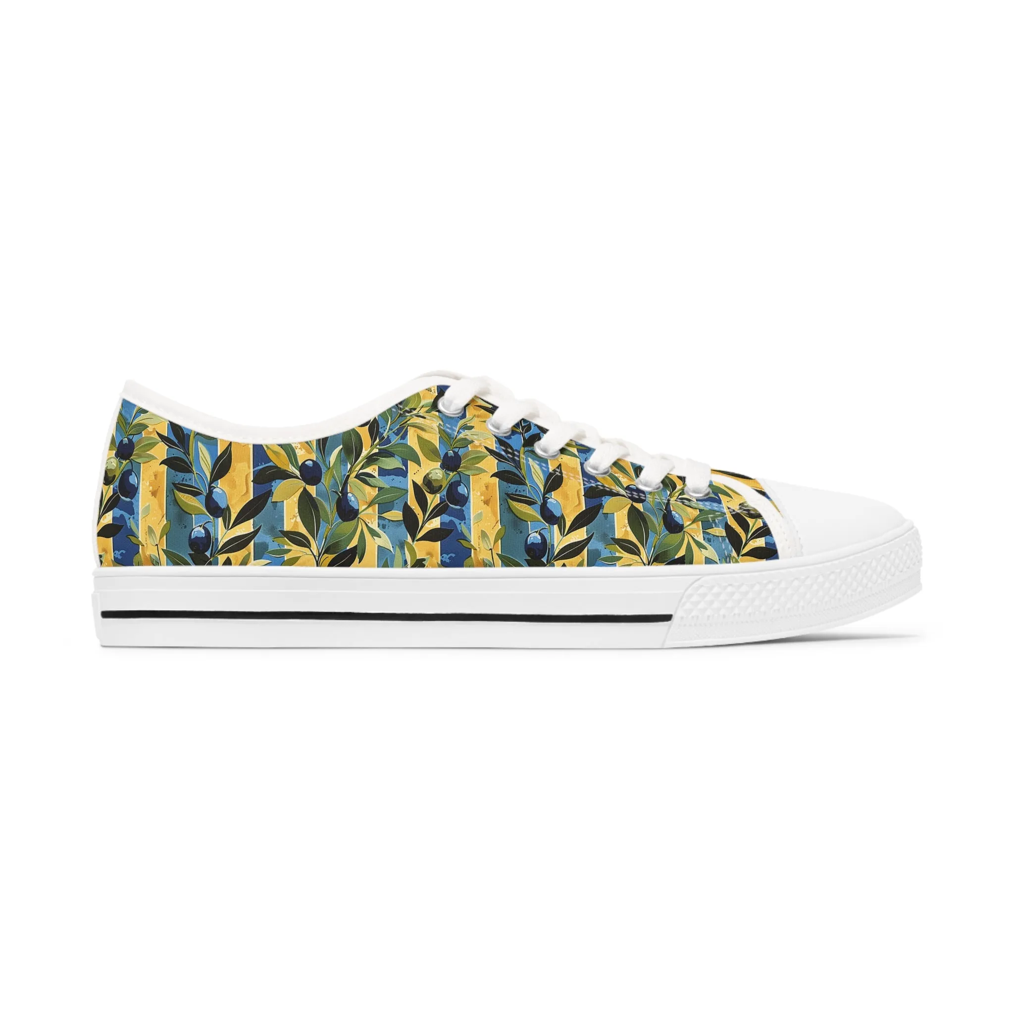 Olive Orchard Stripes Ladies' Low Top Sneakers - Step Into Rustic Elegance – Where Classic Stripes Meet Orchard Beauty!