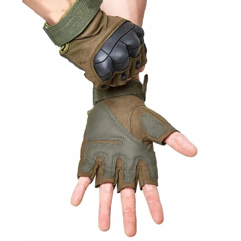 Outdoor Tactical Fingerless Gloves - Hard Knuckle, Paintball, Airsoft, Hunting, Combat, Riding, Hiking, Military Gloves