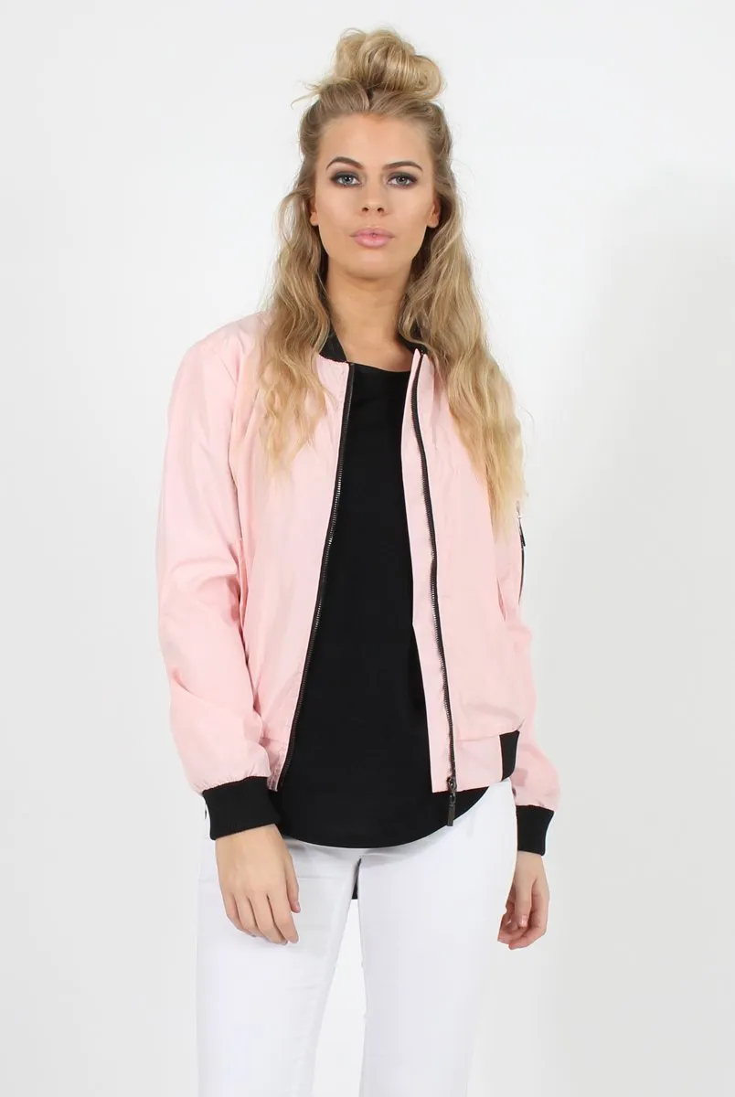 Pink Black Zip Bomber Jacket - Minah