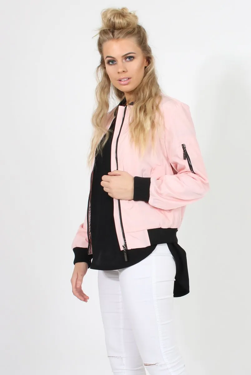 Pink Black Zip Bomber Jacket - Minah