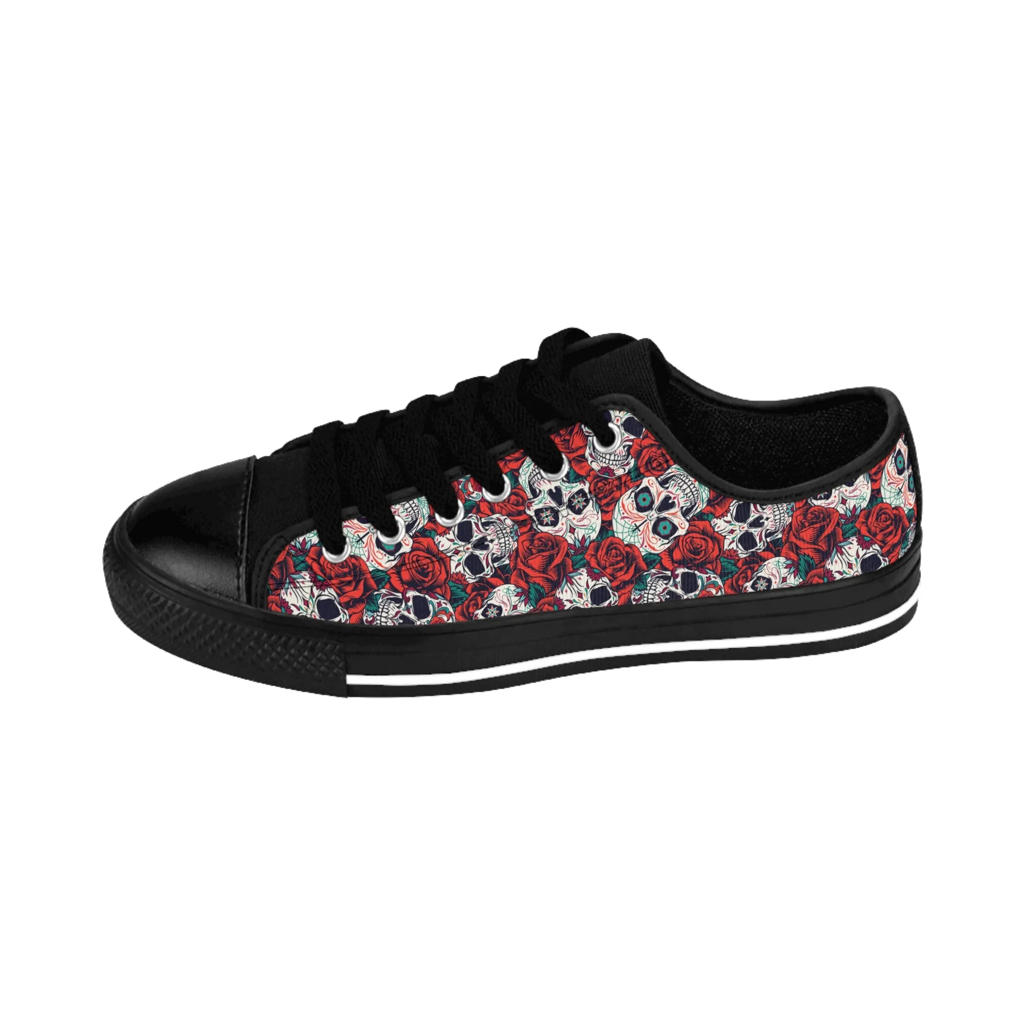 "Dia de Muertos in Roses" Low Top Nylon Canvas Sneakers