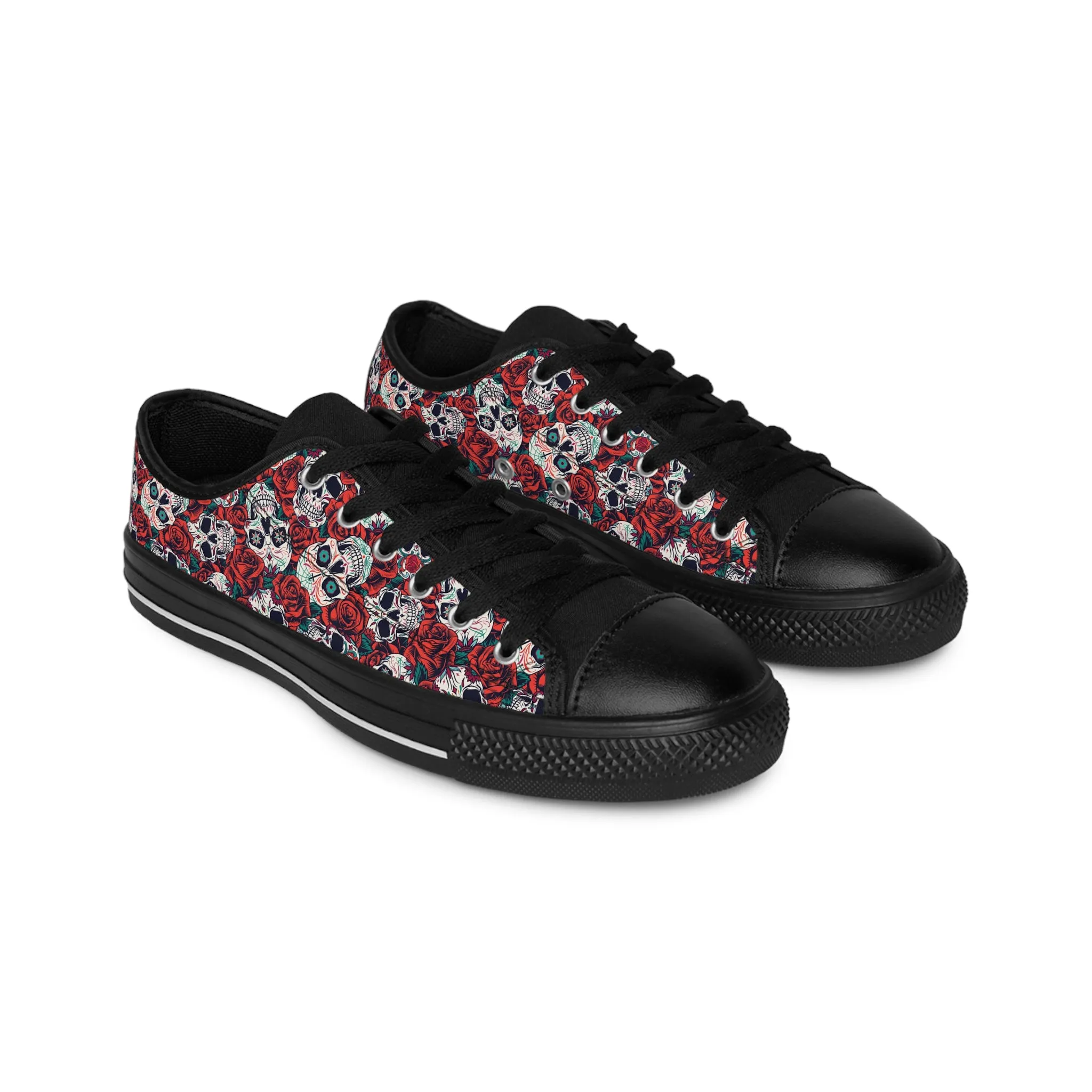 "Dia de Muertos in Roses" Low Top Nylon Canvas Sneakers