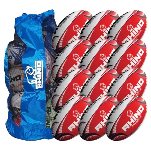 Rhino Cyclone Rugby Training Ball 12 Pack with Carry Bag | Size 3