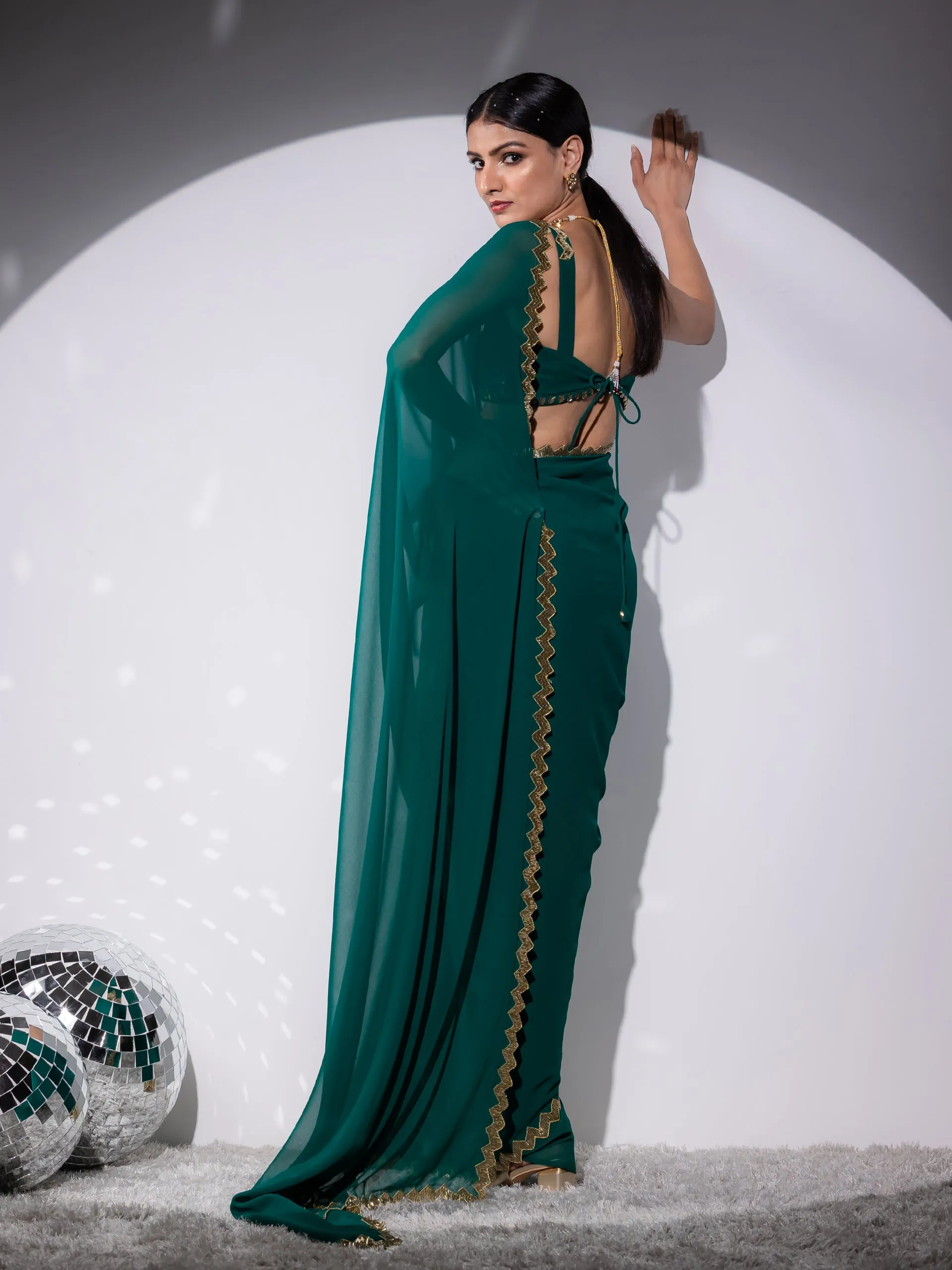 Rich Green Sequin Georgette Saree with Blouse fabric