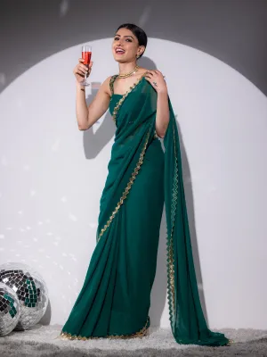 Rich Green Sequin Georgette Saree with Blouse fabric